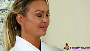 blonde babe massages and fucks big black cock with handjob and blowjob