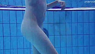 Striped swimsuit teen anna netrebko strips by the pool