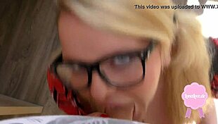 Cute Blond Girl Gets Fucked In Uniform Big Cumshot On Her Glasses