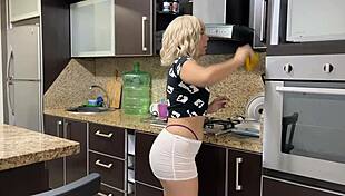 caught my sexy latina milf stepmom with huge ass in kitchen, helping out 😉