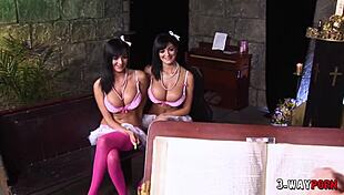 i watch kit lee and kat lee in rough anal threesome with toys and facials