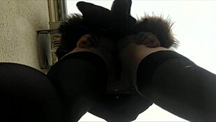 Slutty milf pisses on you outside