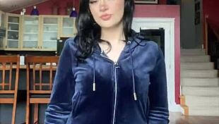 brunette student unboxes and tries on juicy couture velour tracksuit