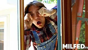 Hot Busty Milf Sneaks a Wild Cable Guy Session