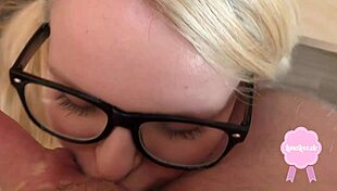Cute Blond Girl Gets Fucked In Uniform Big Cumshot On Her Glasses