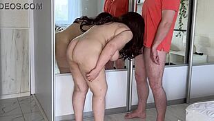 Stepmom's big tits bounce during intense anal fisting. She blows him hard after!