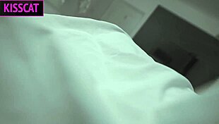 step mom rides step son's big cock in shared bed, pulls off condom for cum inside shaved pussy