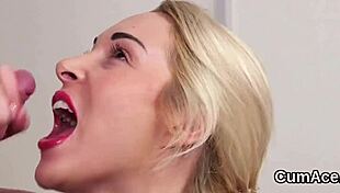 the spicy honey got a jizz load on her face sucking all the semen