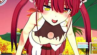 Feeling the passion as Houshou Marine gets fucked on the beach