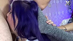 Purple Hair Girl's Face Fucked Hard, Drooling Everywhere!