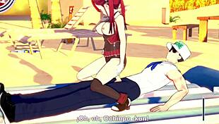 Feeling the passion as Houshou Marine gets fucked on the beach