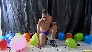 Horny gay dilf richard lennox indulges in balloon fetish play with monster cock