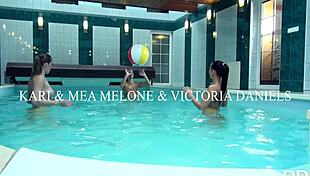 3 Stunning Bombshells Share 1 Cock In The Pool With Deepthroat And Cum