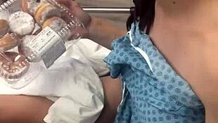 this public hospital masturbation and handjob got caught on the phone, ending with a big cumshot, wow!