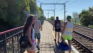 Four homeless guys bang a student hard on the beach