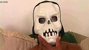 Blindfolded naked ebony girls in threesome with big black cocks and blowjobs