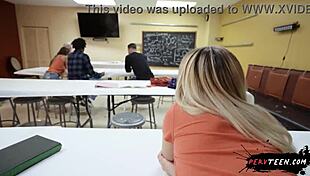 Sneaky Sex with Hot Blondie Bent Over During Class