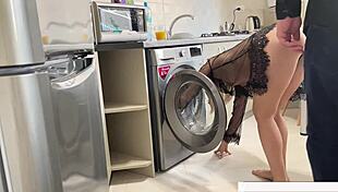 Shoved Step-Mom into Washing Machine for Intense Ass Fucking! Squirt Creampie!
