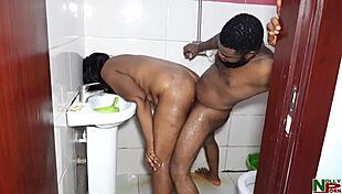 Intense doggystyle bathroom sex with candy t's big natural tits and ass