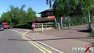 Redhead Ebony Goddess Pisses Nude Outdoors In Public