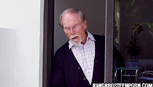 Cute teen gets spanked by grandpa, horny old man with big ass and tits.