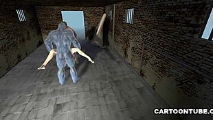 busty 3d cartoon babe gets double teamed