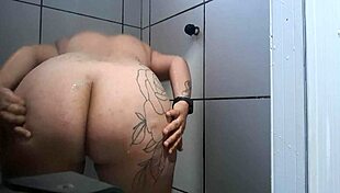 milf prostitute masturbates outdoors in public, solo gay fun under the shower