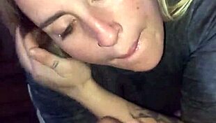 Beautiful girlfriend performs sloppy deepthroat on friend's cock until he cums in her pretty face and she swallows