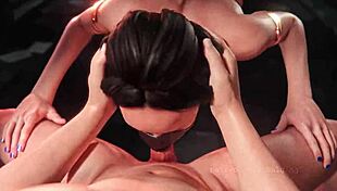 Kitana gives a deadly blowjob to bulging senpai.