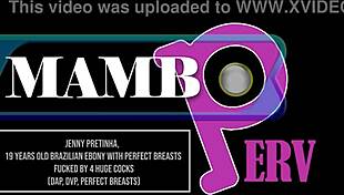 Jenny Pretinha, 19-year-old Brazilian ebony with perfect breasts, gets fucked by four huge cocks in DAP, DVP, anal gapes, and titty fucks