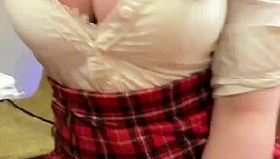 Student's huge tits ride dildo while vibrator masturbates wet pussy to orgasm