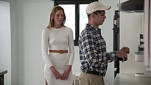 Skinny Babe Rides Handyman Doggystyle For Creampie