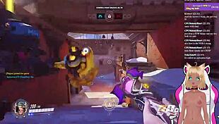 vtuber lewdneko gets spanked playing overwatch in hentai anime