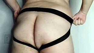 Fat gay man masturbates and shows off big ass