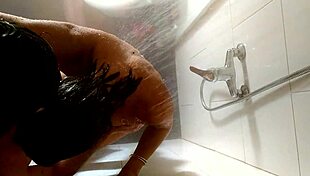 recorded from ceiling in shower with doggystyle big cock blowjob and cum in mouth