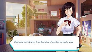 gamer girl stephanie plays with curvy 3d boobs in outfit