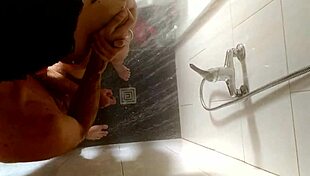 recorded from ceiling in shower with doggystyle big cock blowjob and cum in mouth