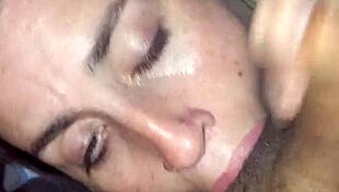 Beautiful girlfriend performs sloppy deepthroat on friend's cock until he cums in her pretty face and she swallows