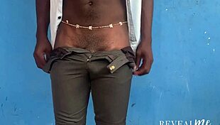 Hot ebony gay reveals striptease leading to intense solo cumshot.