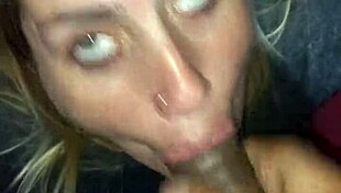 Beautiful girlfriend performs sloppy deepthroat on friend's cock until he cums in her pretty face and she swallows
