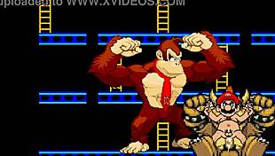 Bowser Koopa and Donkey Kong dominate Mario in this furry gay bareback cartoon scene.