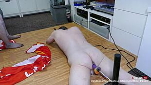 Mature European Woman Uses Anal Alien Dildo on the Fucking Machine for Intense Masturbation