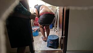 young boy jerks in front of maid