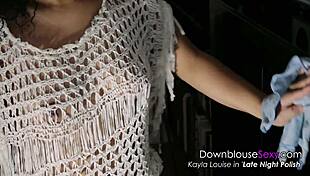Kayla louise teases with a downblouse video, revealing her exotic horny body close up
