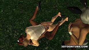 Two Bi 3D Babes Lick Pussies And Share Cock Outdoors