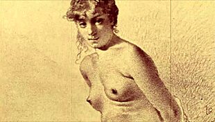 vintage erotic illustration of hentai cartoon comic with antique retro anime style