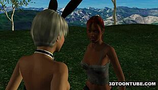 Two Bi 3D Babes Lick Pussies And Share Cock Outdoors