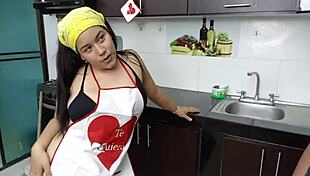 My roommate got horny and asked to fuck, then cummed on my big tits!