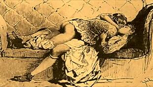 vintage erotic illustration of hentai cartoon comic with antique retro anime style