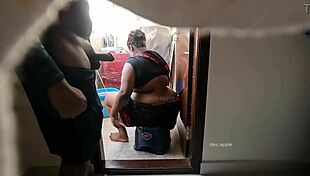 young boy jerks in front of maid